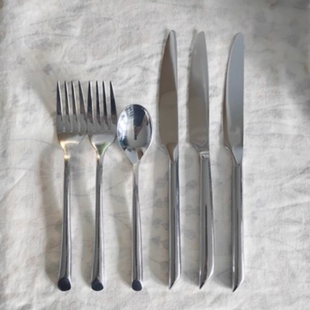 6 Pieces Towle Wave Glossy Stainless 2 Salad Forks 1 Teaspoon 3 Dinner Knives